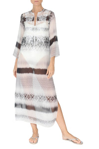 Embroidered Long Silk Chiffon Caftan