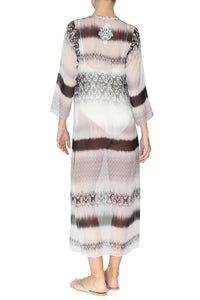 Embroidered Long Silk Chiffon Caftan