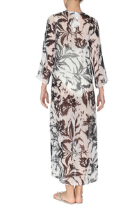 Embroidered Long Silk Chiffon Caftan