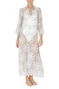 Embroidered Long Silk Chiffon Caftan