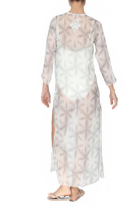 Embroidered Long Silk Chiffon Caftan