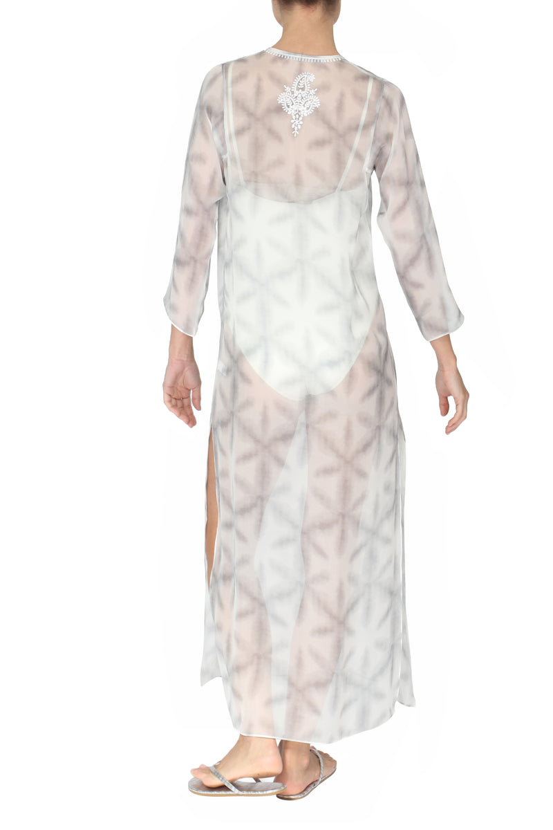 Embroidered Long Silk Chiffon Caftan
