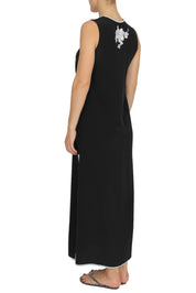 Sleeveless Crepe de Chine Rose Embroidered Dress