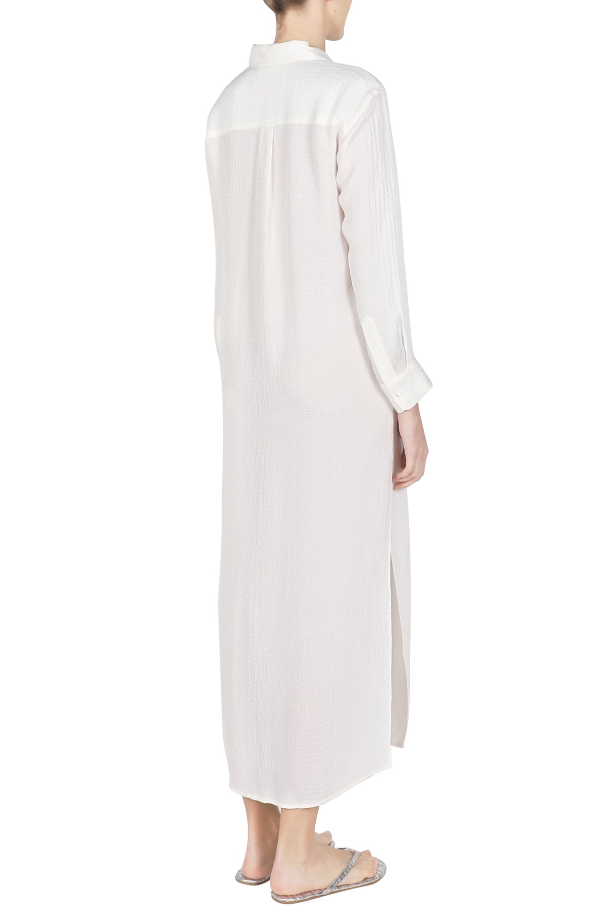 Silk Croco Jacquard Button Shirt Down Dress