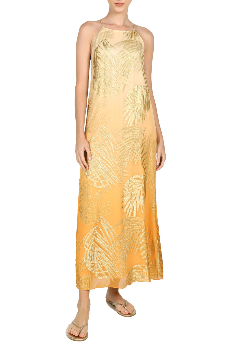 Ombre Palm Racer Back Long Dress