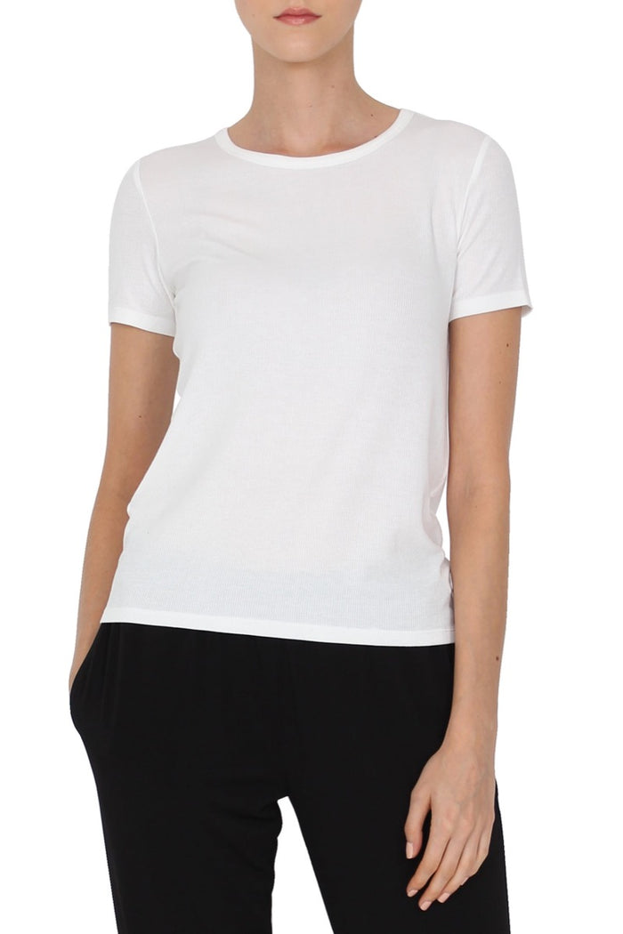 Ribbed Silk Blend Crew Neck T-Shirt