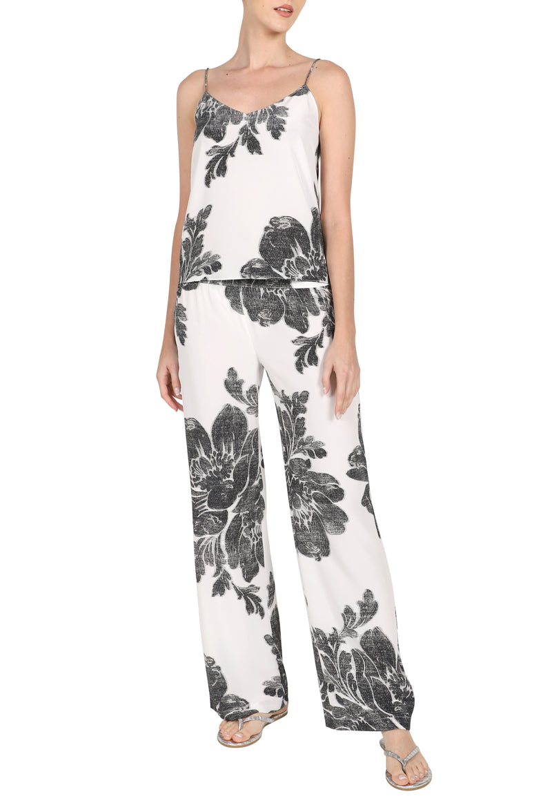 Flower Printed Silk Crepe de Chine Camisole