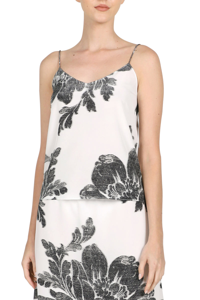 Flower Printed Silk Crepe de Chine Camisole