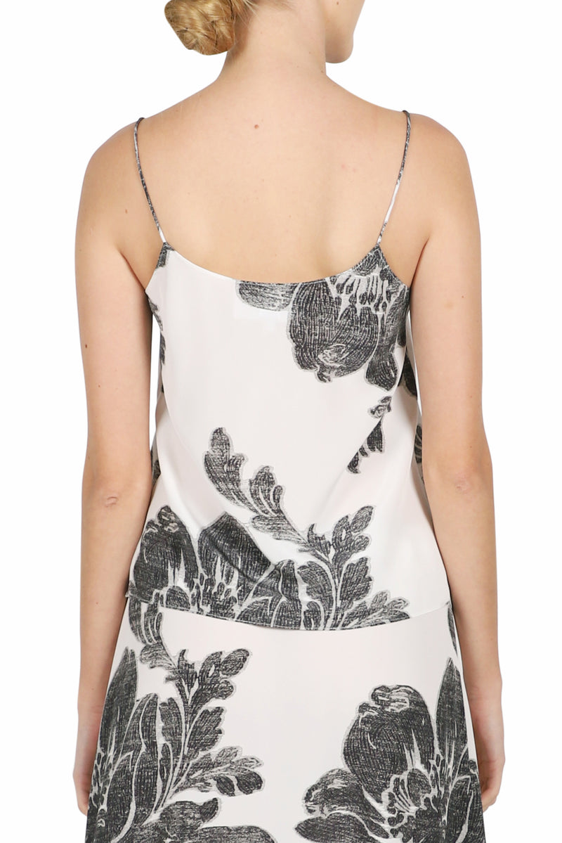 Flower Printed Silk Crepe de Chine Camisole