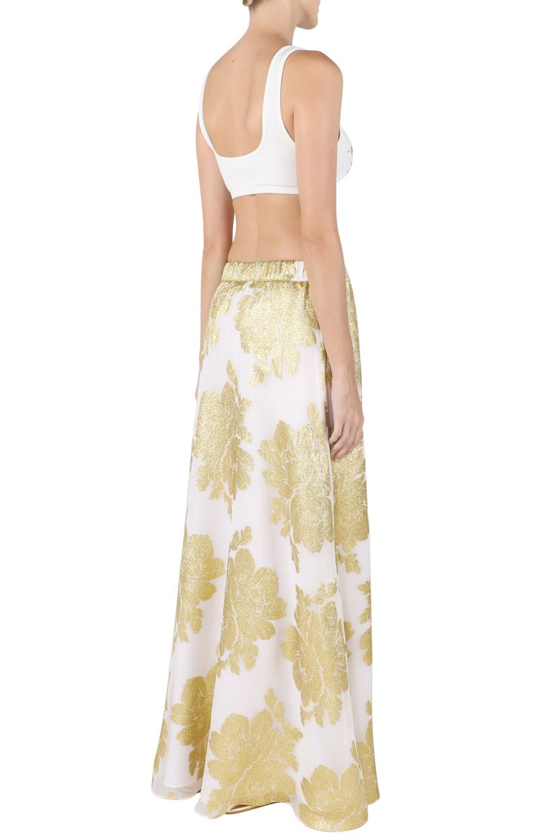 Silk Metallic Flower Skirt