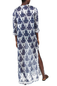 Embroidered Long Silk Caftan