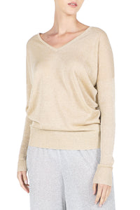 Metallic Fine Knit V Neck Sweater