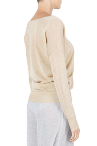 Metallic Fine Knit V Neck Sweater