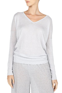 Metallic Fine Knit V Neck Sweater