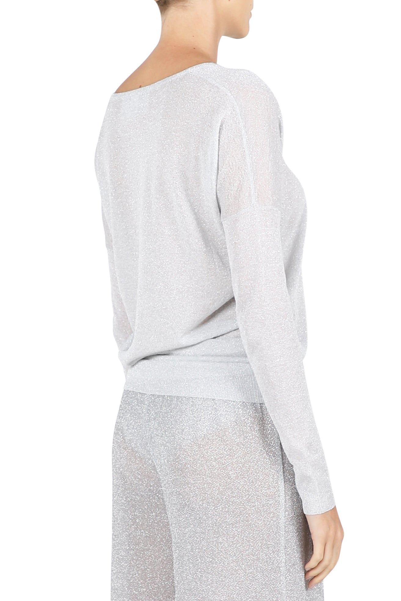 Metallic Fine Knit V Neck Sweater Marie France Van Damme