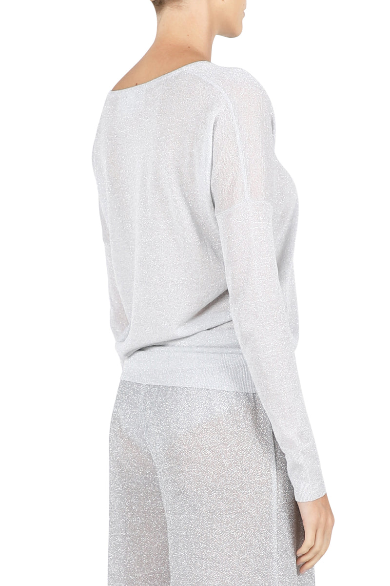Metallic Fine Knit V Neck Sweater