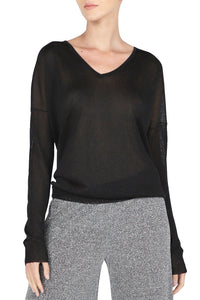 Metallic Fine Knit V Neck Sweater