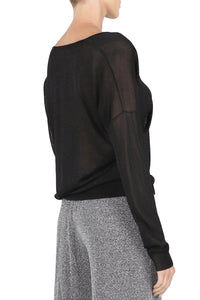 Metallic Fine Knit V Neck Sweater