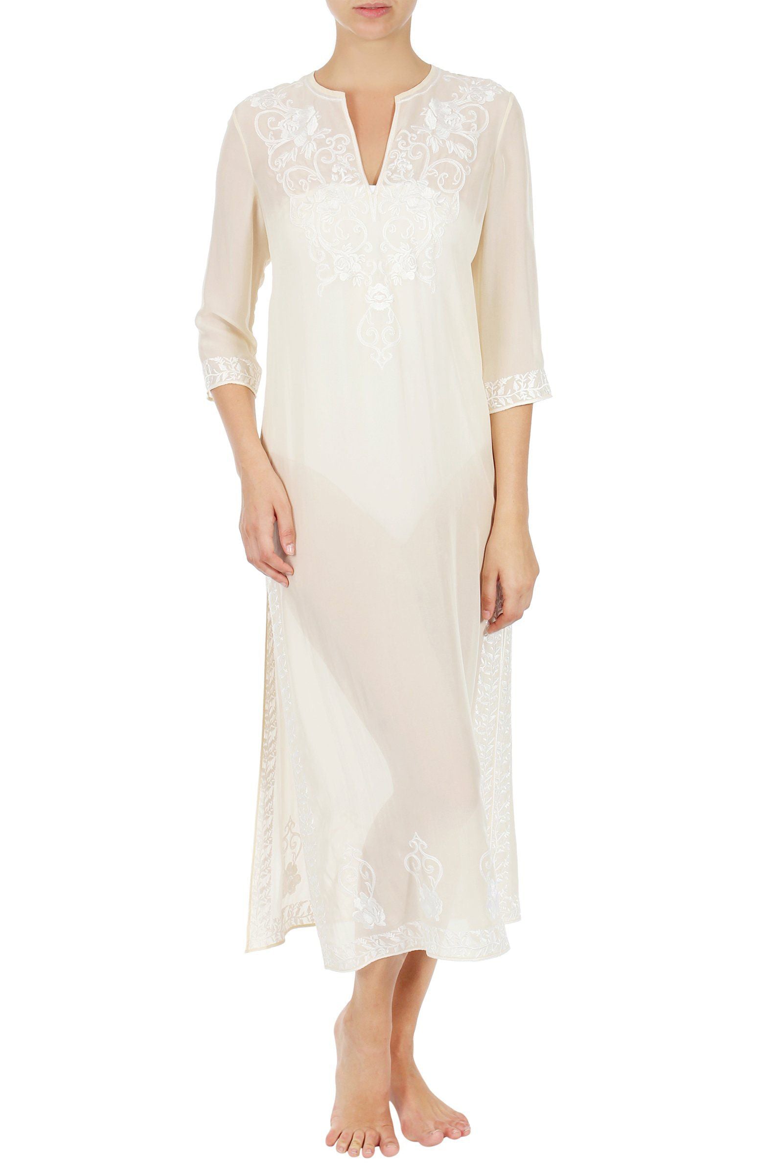 Embroidered Long Silk Caftan
