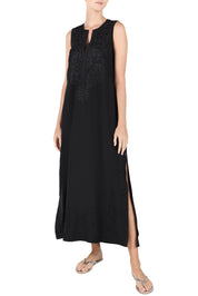 Embroidery Silk Sleeveless Long Dress