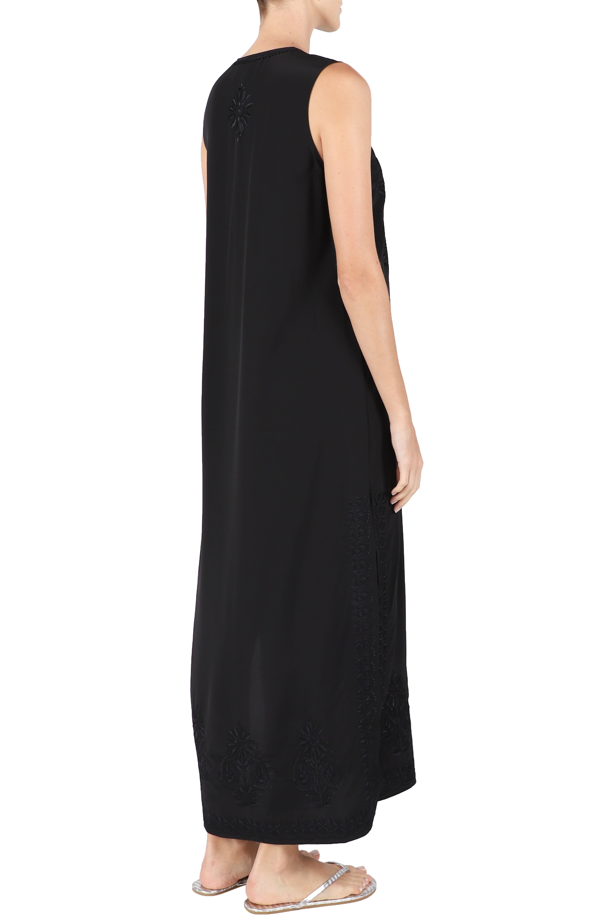 Embroidery Silk Sleeveless Long Dress