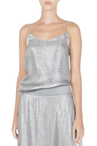 Silver Metallic Silk Blend V Cami Top