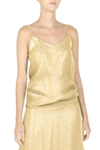 Gold Metallic Silk Blend V Cami Top