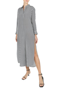 Silk Crepe de Chine Maxi Button Down Shirt Dress