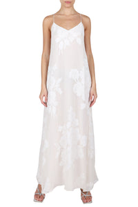 Metallic Rose Silk Racer Back Dress
