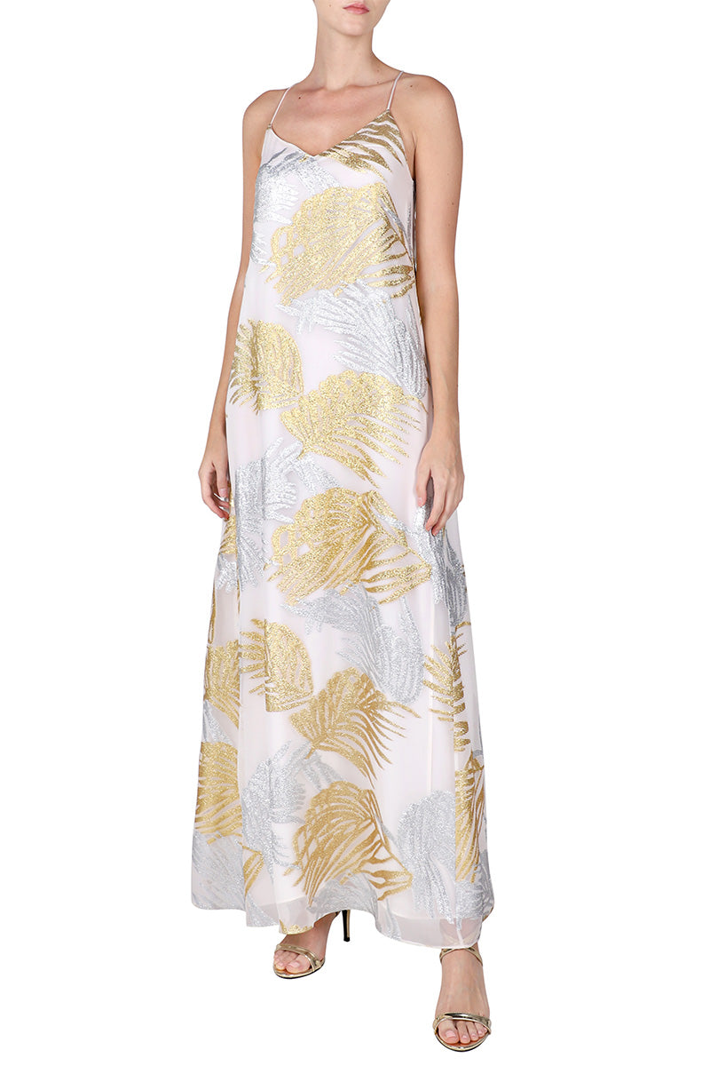 Metallic Palm Racer Back Dress  Marie France Van Damme