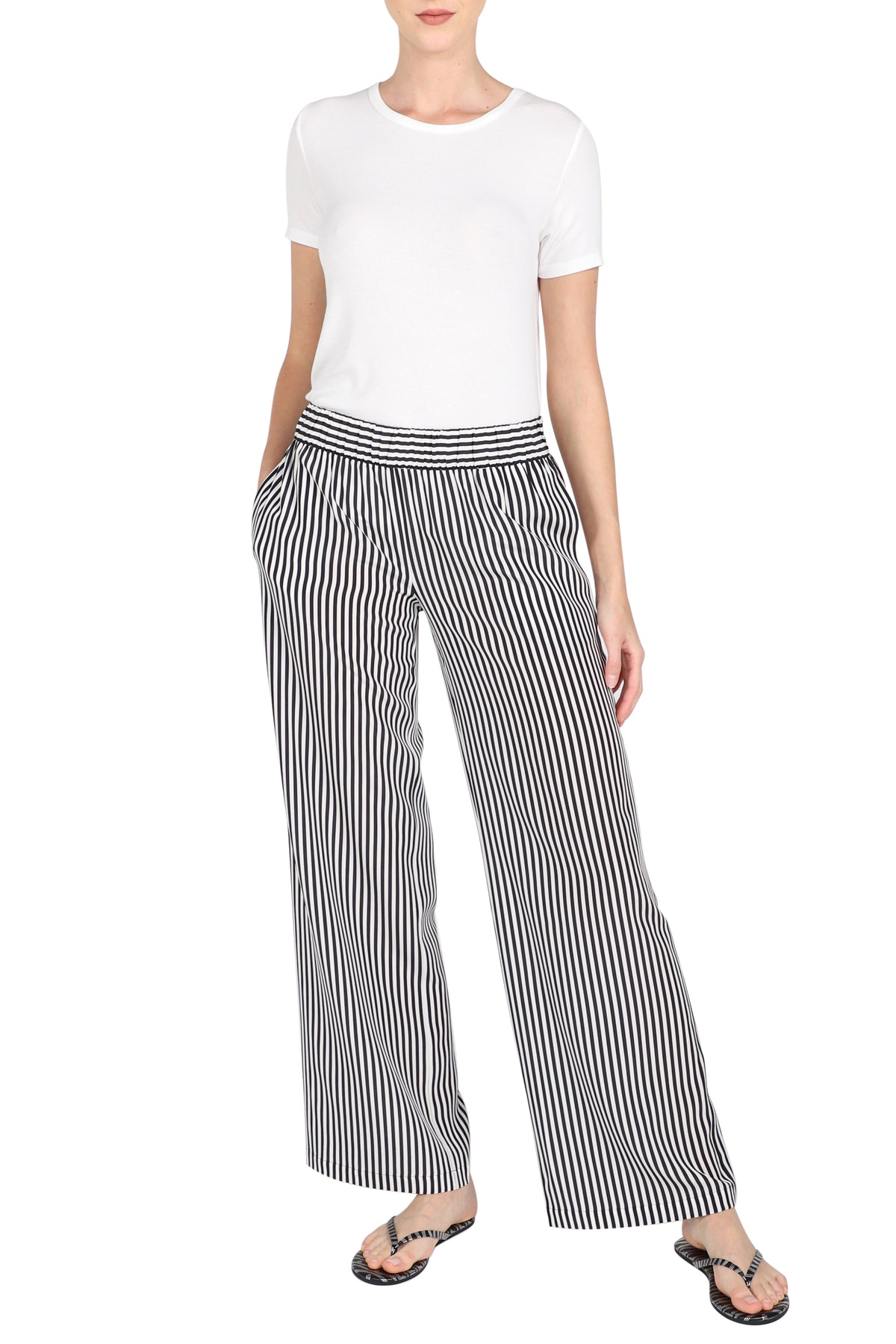 Stripe Silk Crepe de Chine Flare Pants