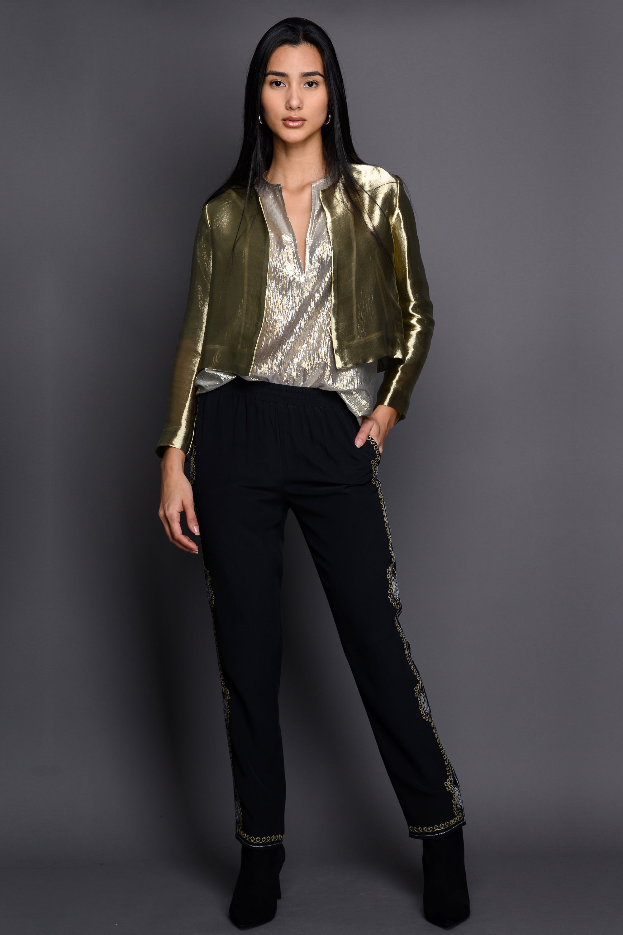Paisley Lurex Embroidery Pants