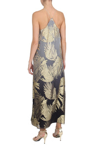 Metallic Palm Ombre Racer Back Long Dress
