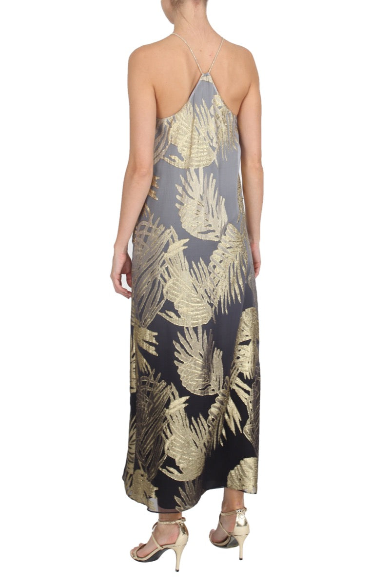 Metallic Palm Ombre Racer Back Long Dress
