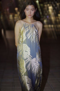 Metallic Palm Ombre Racer Back Long Dress