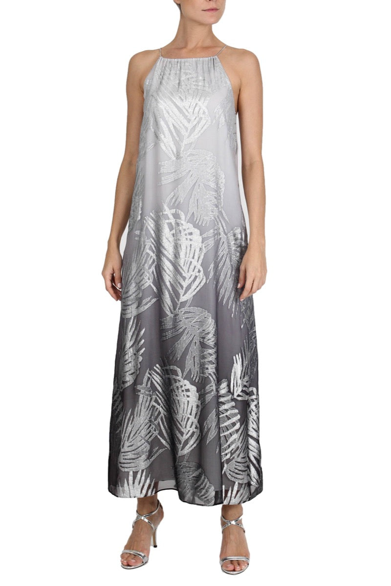 Metallic Palm Ombre Racer Back Long Dress