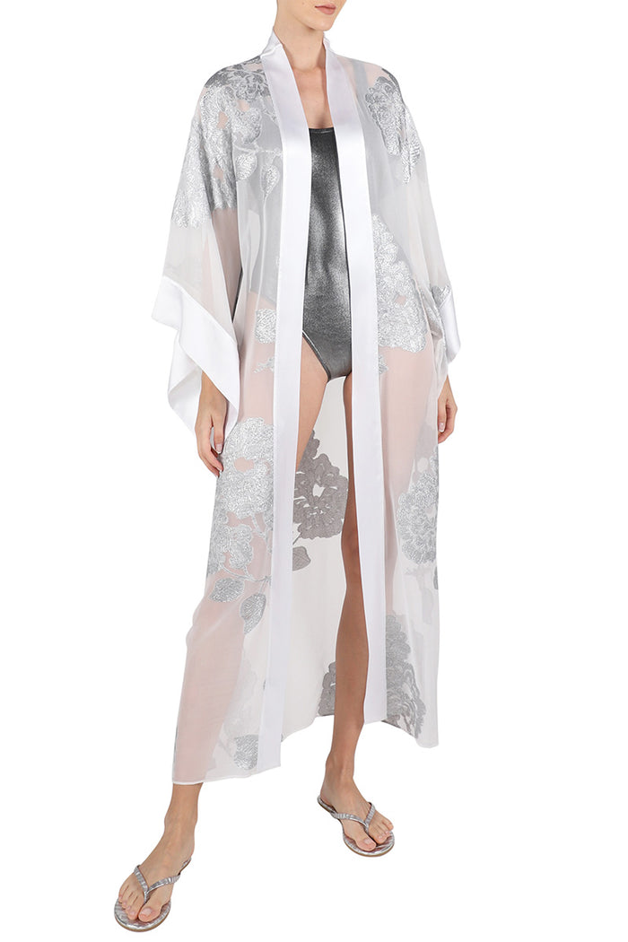 Metallic Oriental Flower Kimono