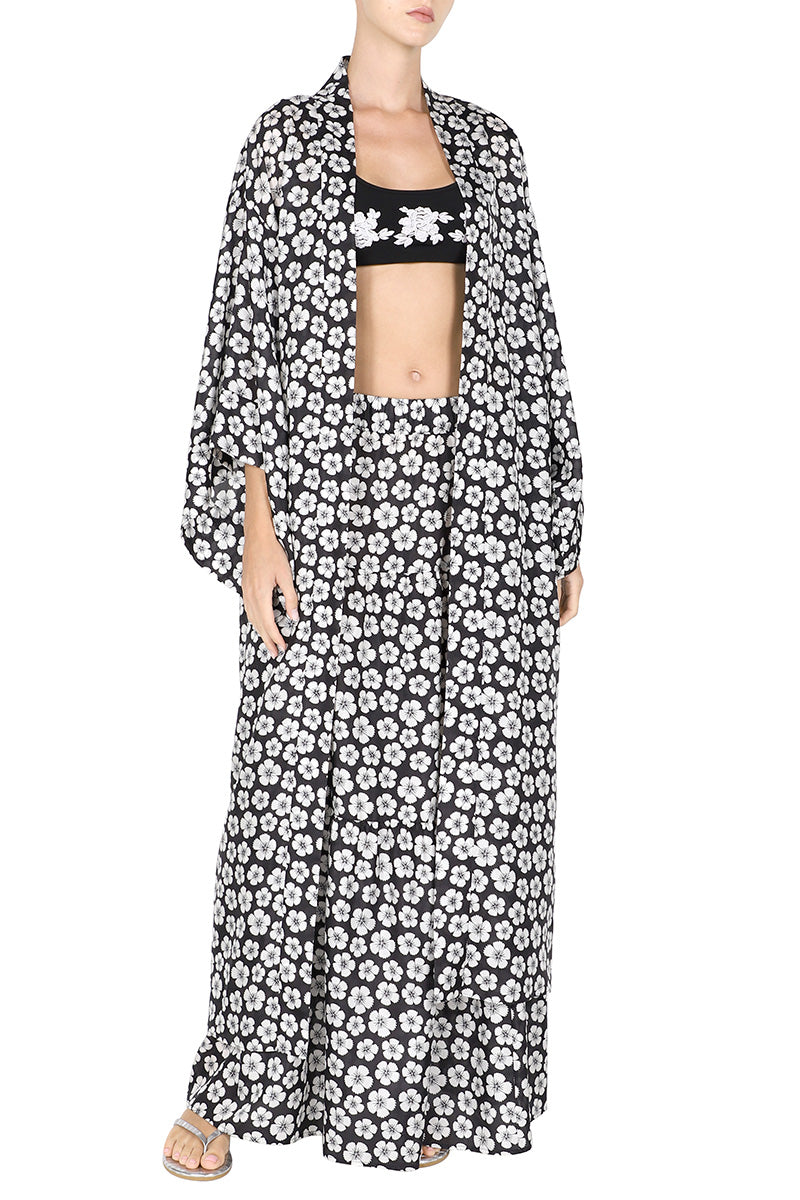 Printed Habotai Flower Cover Up