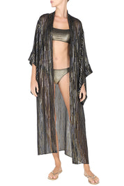 Silk Metallic Disco Kimono Cover Up