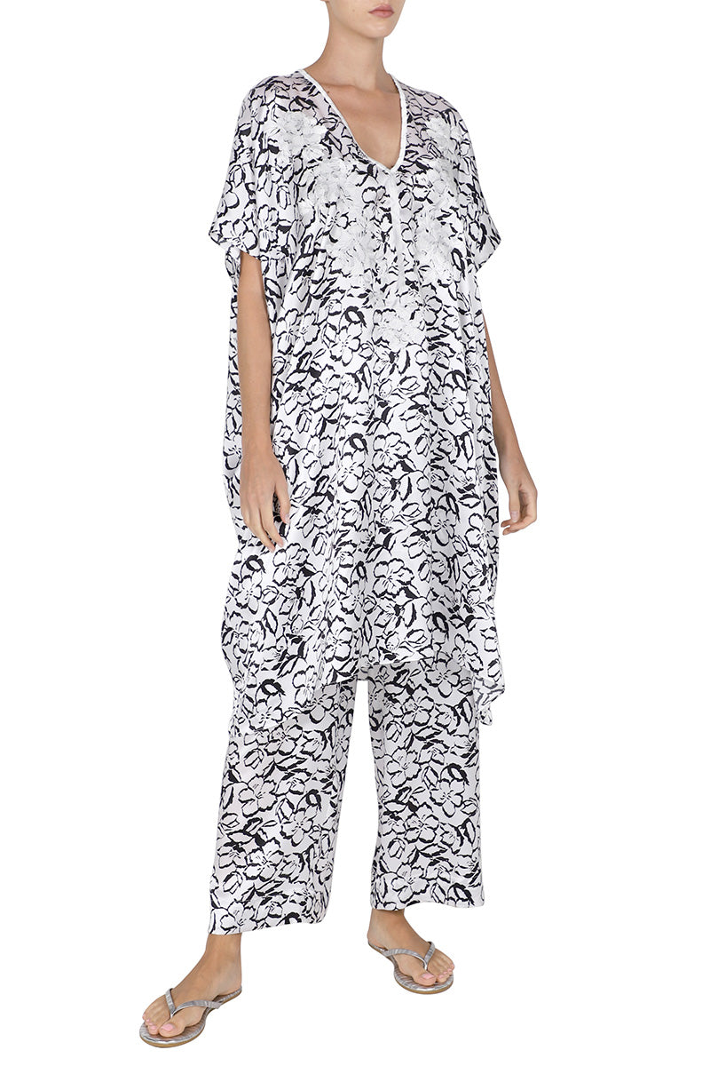 Midi Silk Satin Flower Embroidered Boubou Caftan