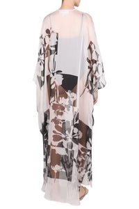 Graphic Flower Printed Over Sized Silk Chiffon Boubou Caftan