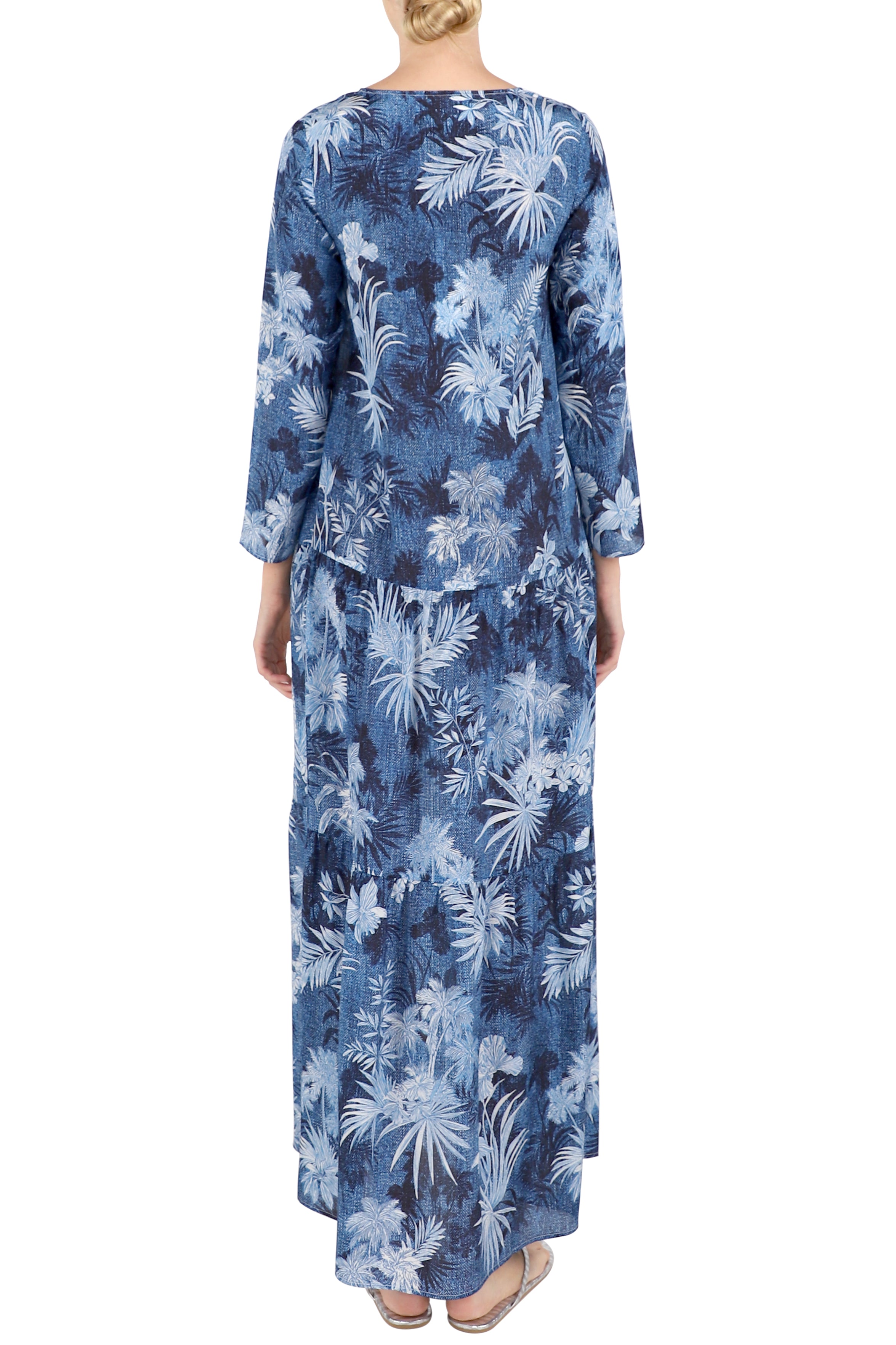 Long Sleeve Palm Ruffle Dress
