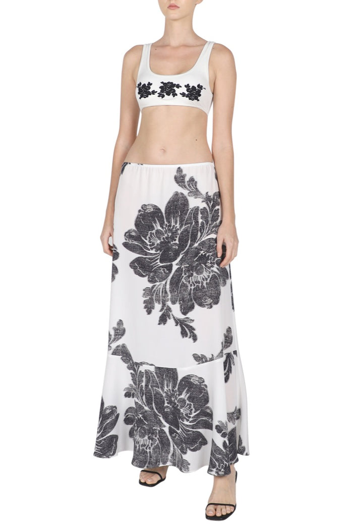 Flower Printed Crepe de Chine Skirt