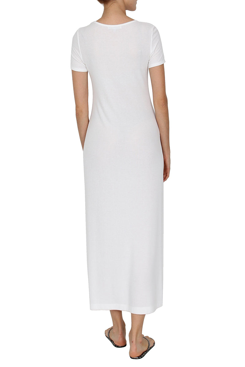 Marie France Van Damme Short Sleeve Silk Blend Crew Neck Dress