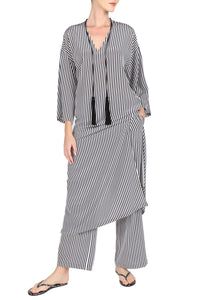 Stripe Silk Crepe de Chine Caftan V Neck Dress