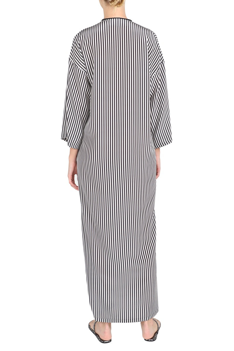 Stripe Silk Crepe de Chine Caftan V Neck Dress