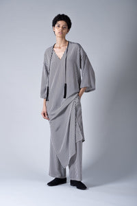 Stripe Silk Crepe de Chine Caftan V Neck Dress