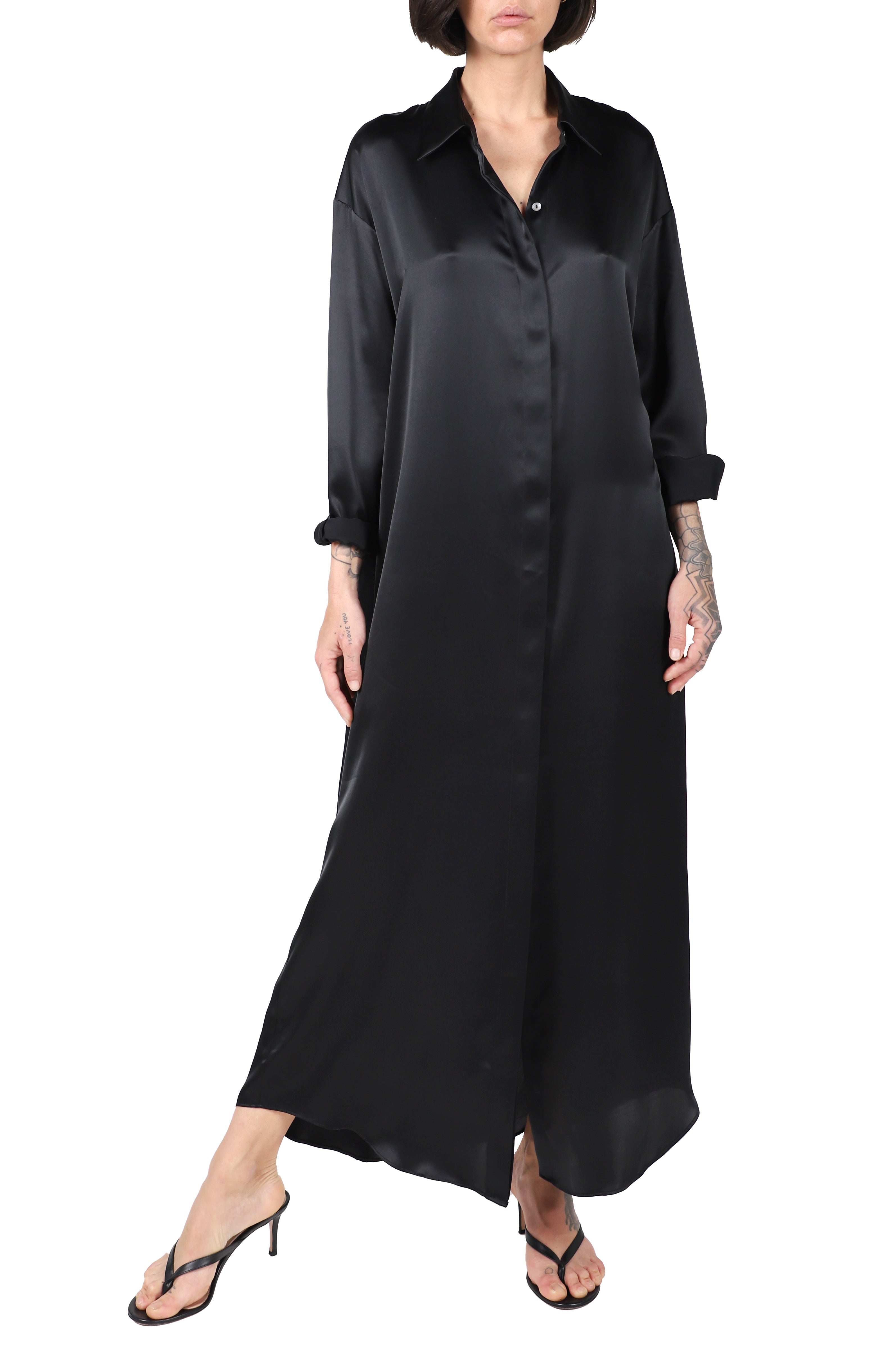 satin button down dress Button Down Silk Satin Dress – Marie France Van Damme