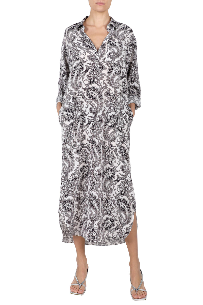 Printed Silk Satin Polo Dress