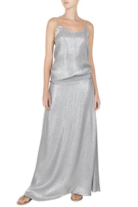 Silver Metallic Silk Blend V Cami Top